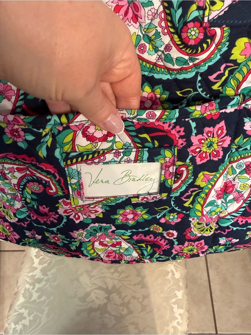 Vera Bradley Navy Paisley Travel Tote with Pink & Green Accents - Picture 7 of 12